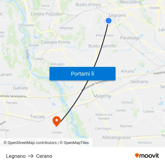 Legnano to Cerano map