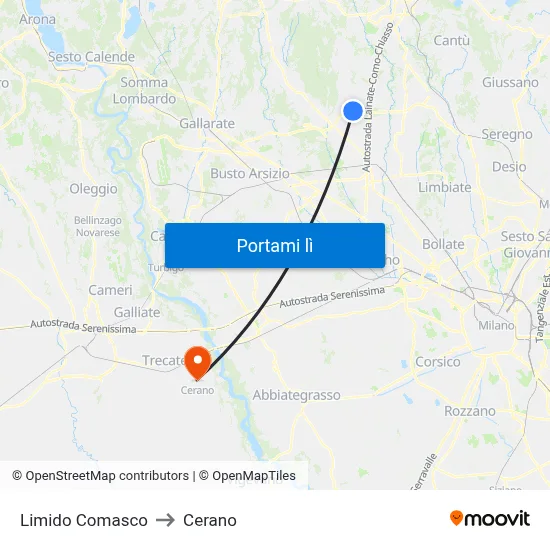 Limido Comasco to Cerano map