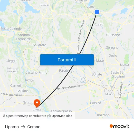 Lipomo to Cerano map