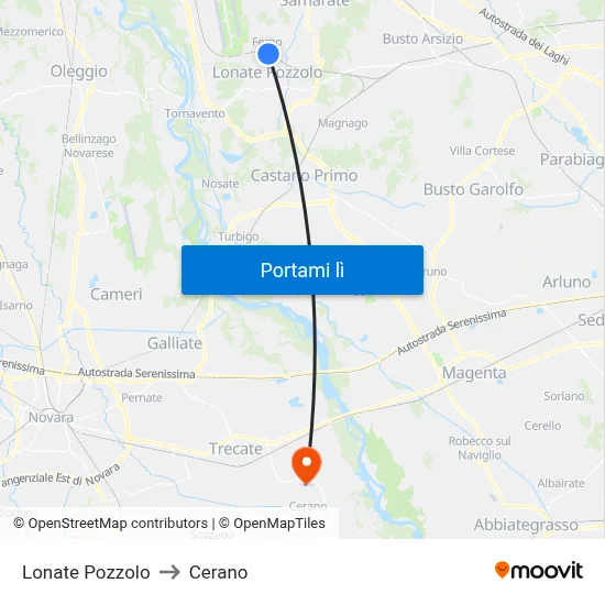 Lonate Pozzolo to Cerano map