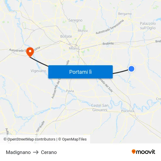 Madignano to Cerano map