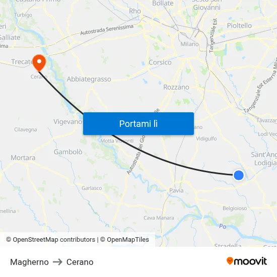 Magherno to Cerano map