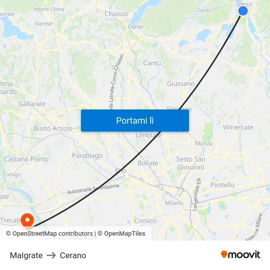 Malgrate to Cerano map
