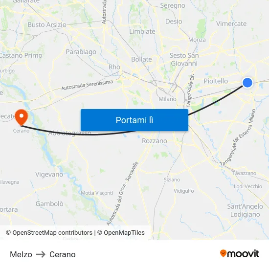 Melzo to Cerano map