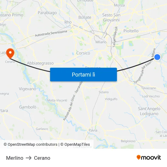 Merlino to Cerano map