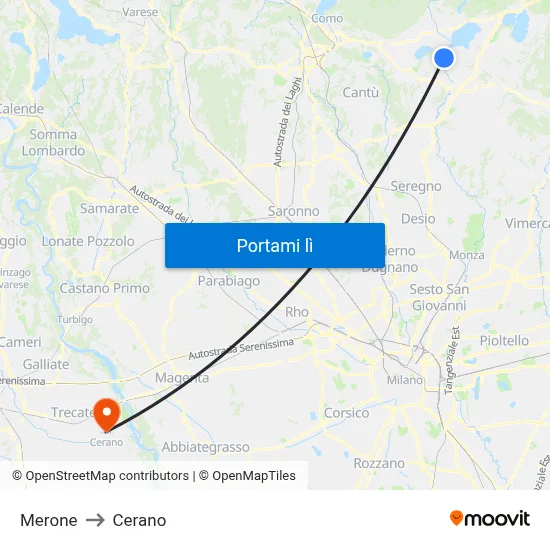 Merone to Cerano map