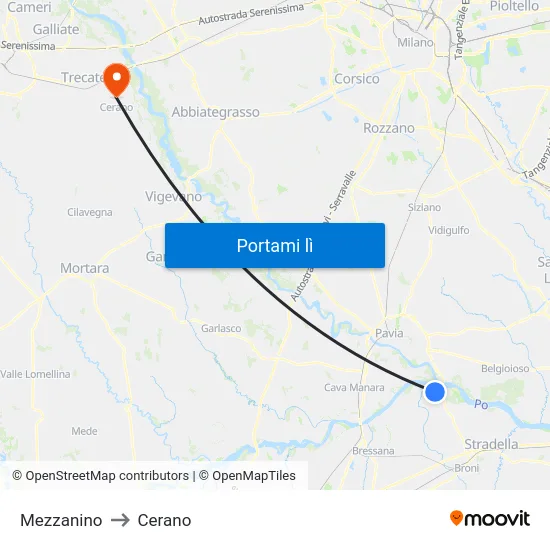 Mezzanino to Cerano map