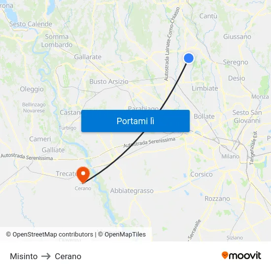 Misinto to Cerano map