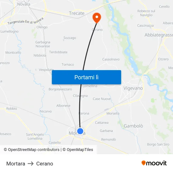 Mortara to Cerano map