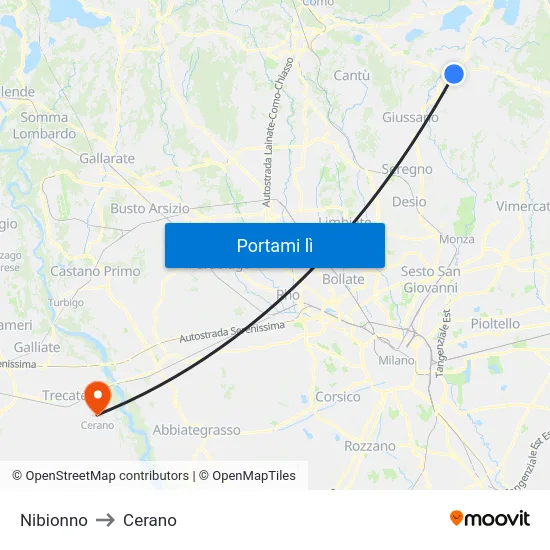 Nibionno to Cerano map