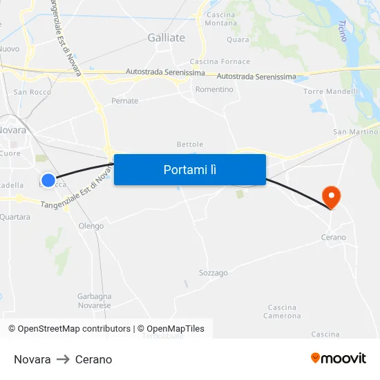 Novara to Cerano map