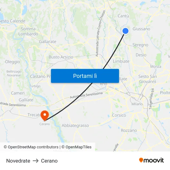 Novedrate to Cerano map