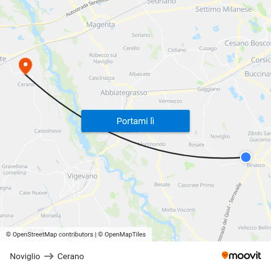 Noviglio to Cerano map