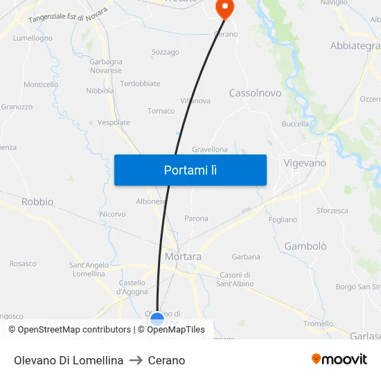 Olevano Di Lomellina to Cerano map