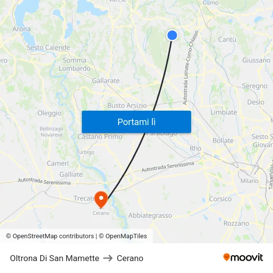Oltrona Di San Mamette to Cerano map