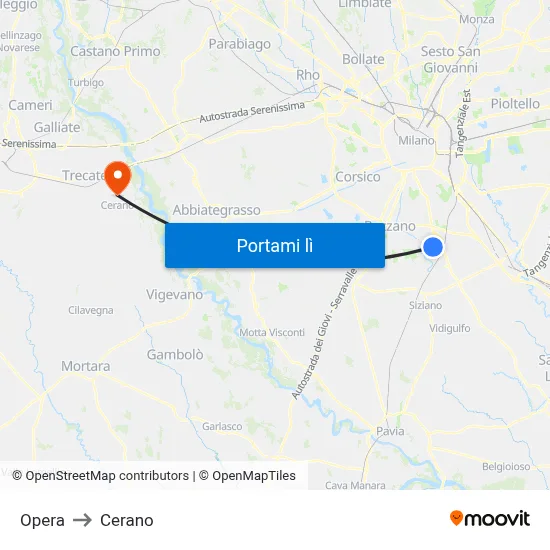 Opera to Cerano map