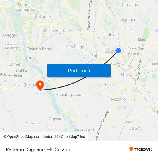 Paderno Dugnano to Cerano map