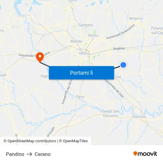 Pandino to Cerano map
