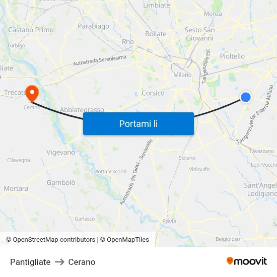Pantigliate to Cerano map