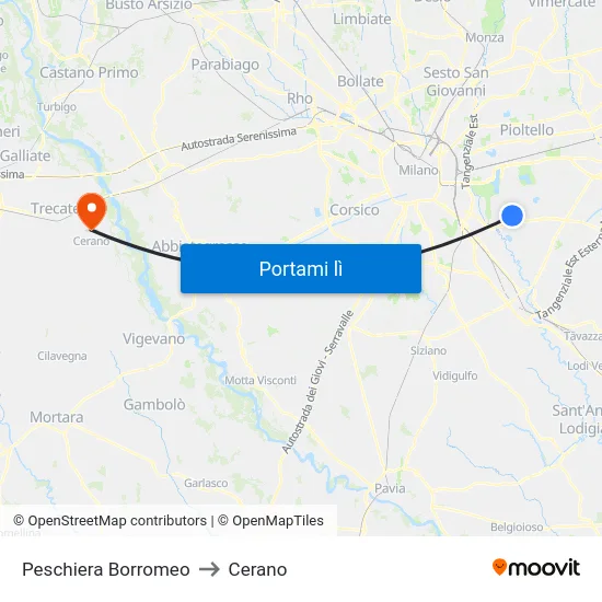 Peschiera Borromeo to Cerano map