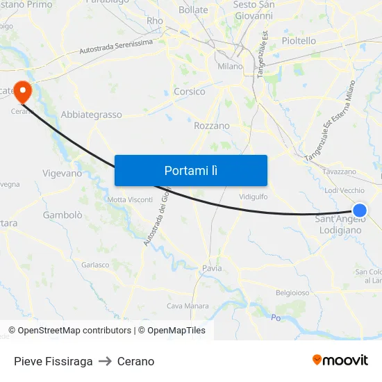 Pieve Fissiraga to Cerano map
