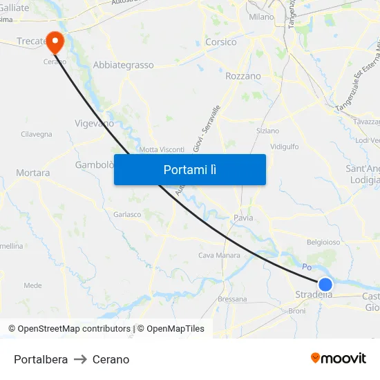 Portalbera to Cerano map