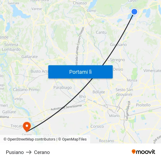 Pusiano to Cerano map