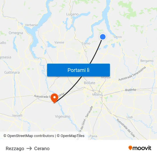 Rezzago to Cerano map