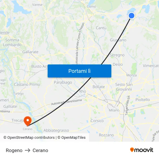 Rogeno to Cerano map