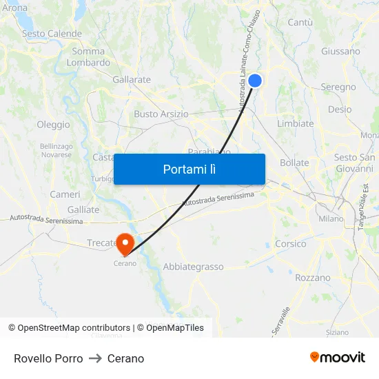Rovello Porro to Cerano map