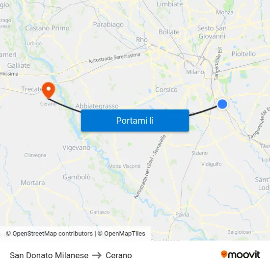 San Donato Milanese to Cerano map