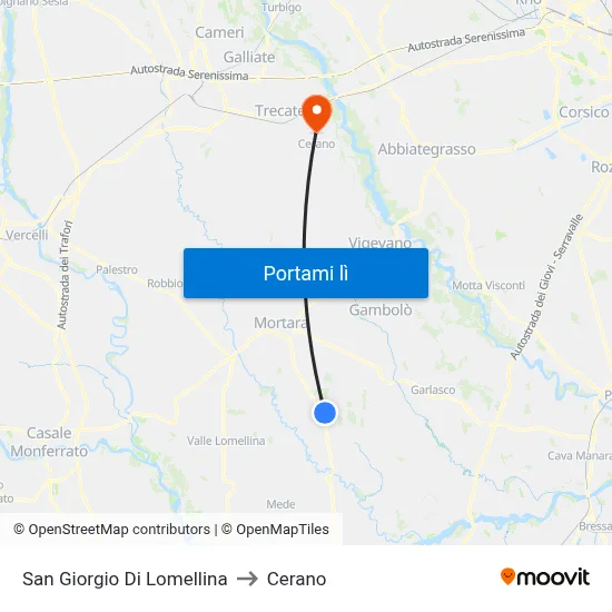 San Giorgio Di Lomellina to Cerano map