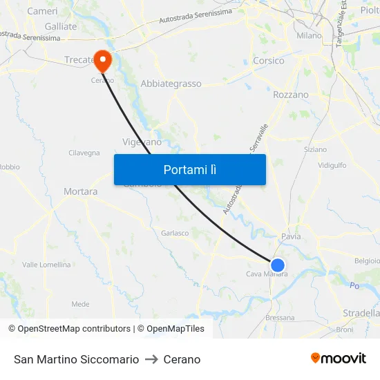 San Martino Siccomario to Cerano map