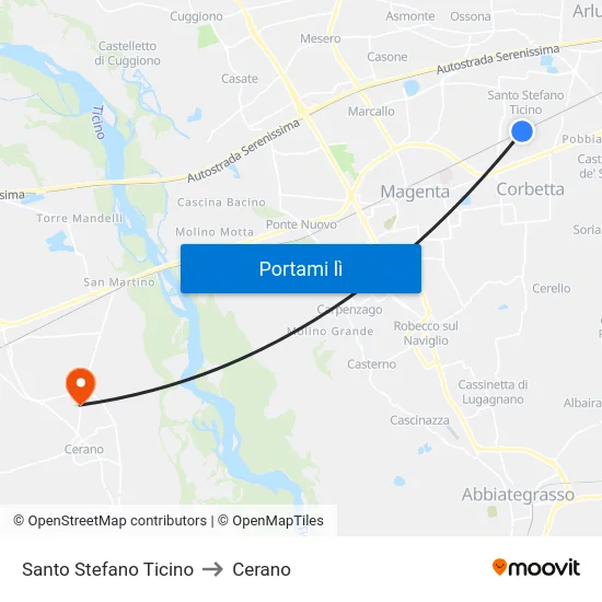 Santo Stefano Ticino to Cerano map