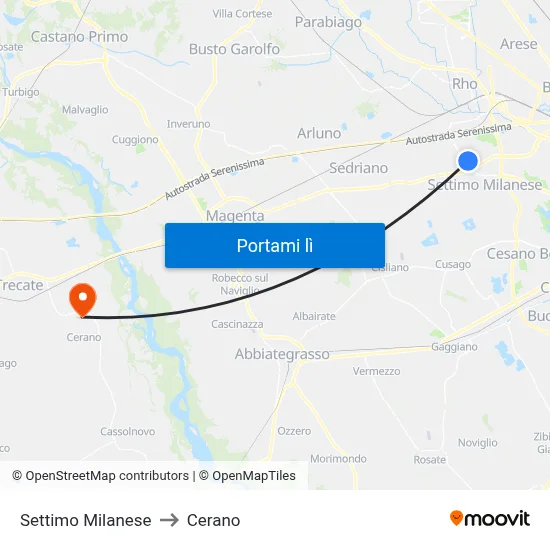 Settimo Milanese to Cerano map