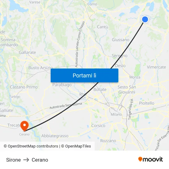 Sirone to Cerano map