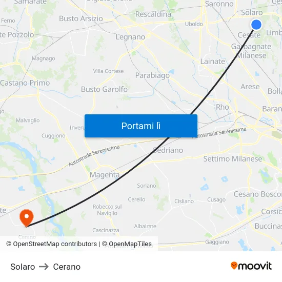 Solaro to Cerano map