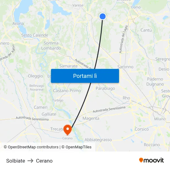Solbiate to Cerano map