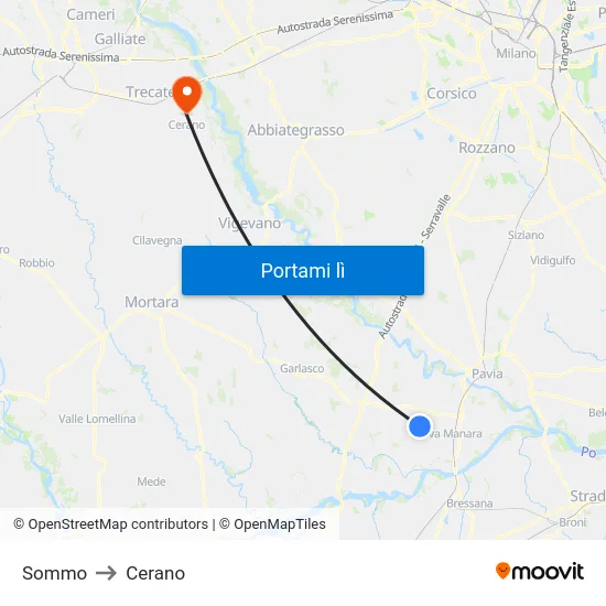 Sommo to Cerano map
