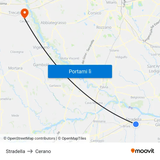 Stradella to Cerano map