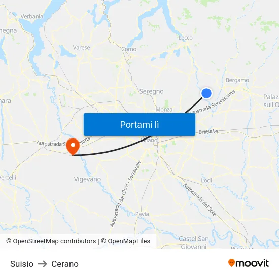Suisio to Cerano map