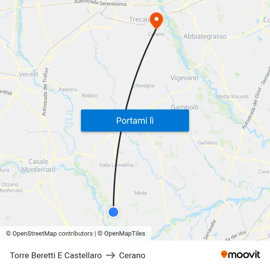 Torre Beretti E Castellaro to Cerano map