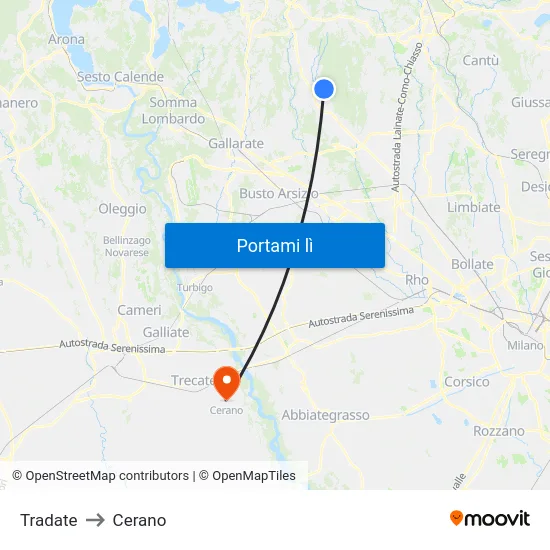 Tradate to Cerano map