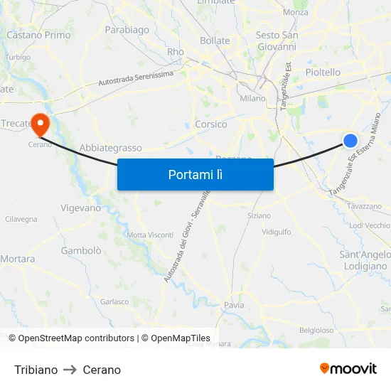 Tribiano to Cerano map
