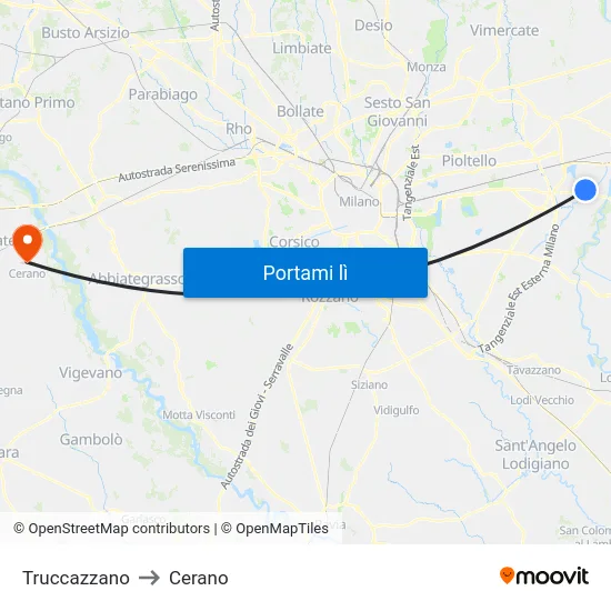 Truccazzano to Cerano map