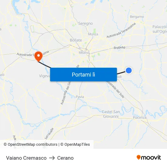 Vaiano Cremasco to Cerano map