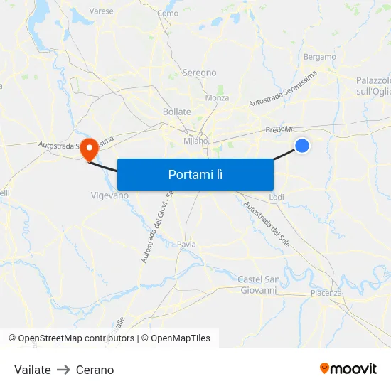 Vailate to Cerano map