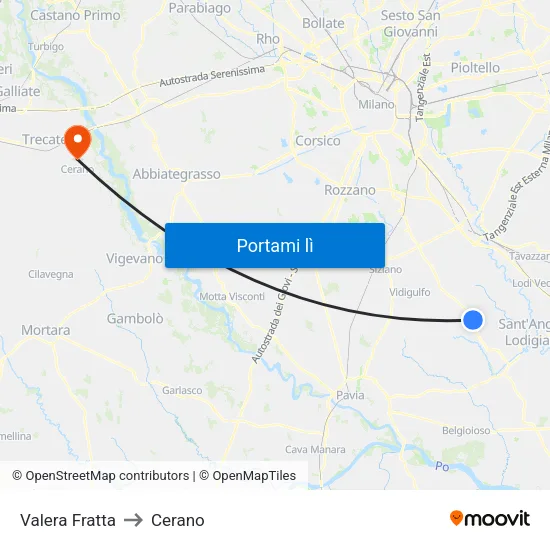 Valera Fratta to Cerano map