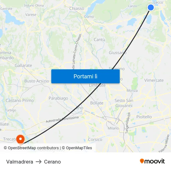 Valmadrera to Cerano map
