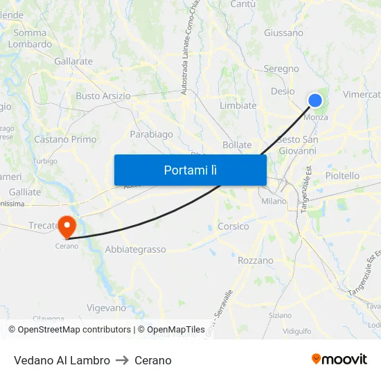 Vedano Al Lambro to Cerano map